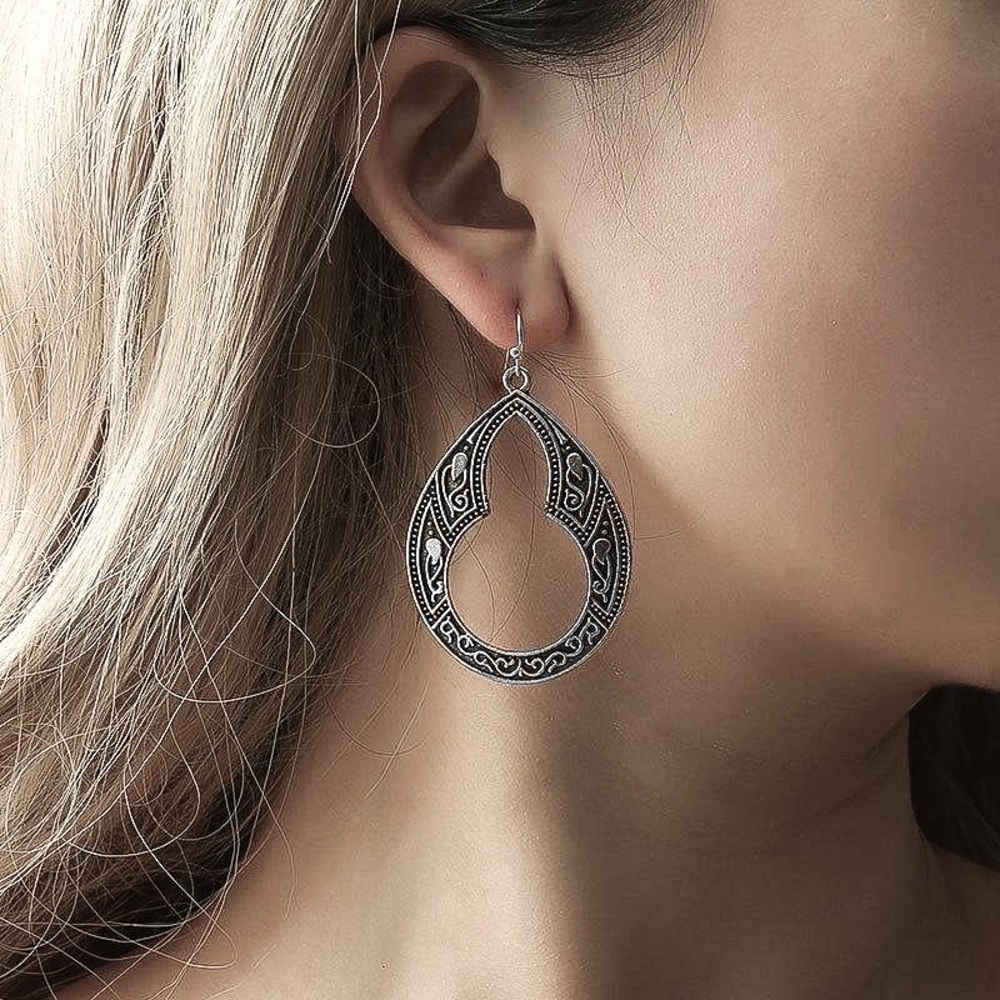 Any 2/$20! Antiqued Silver Embellished Teardrop Boho Earrings - Picture 2 of 6